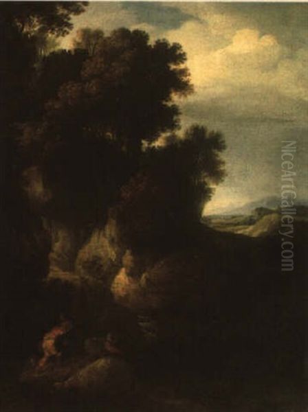 Wooded Landscape With Hunters Oil Painting by Bartholomeus Breenbergh