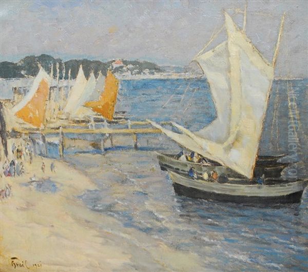 Sailing Boats On The Beach Oil Painting by Bruno Breil