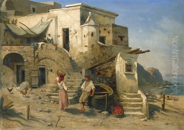 Fischer An Der Kuste Von Capri Oil Painting by Karl Breitbach