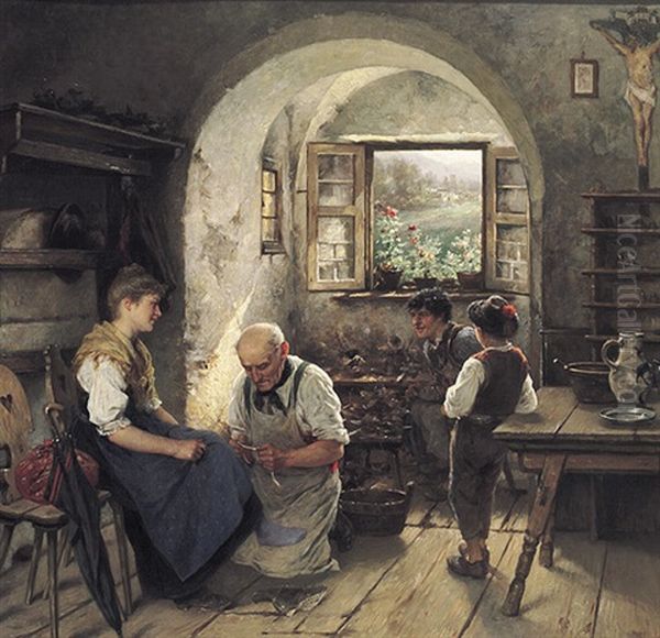 Blick In Eine Schusterwerkstatt Oil Painting by Karl Breitbach