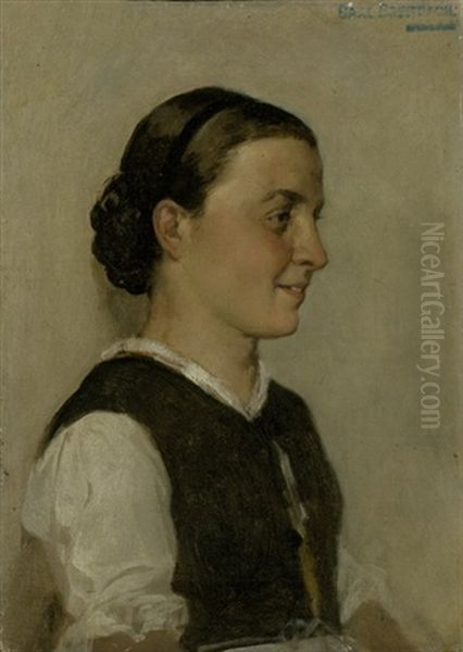 Bildnis Einer Jungen Frau In Bauerlicher Tracht Oil Painting by Karl Breitbach