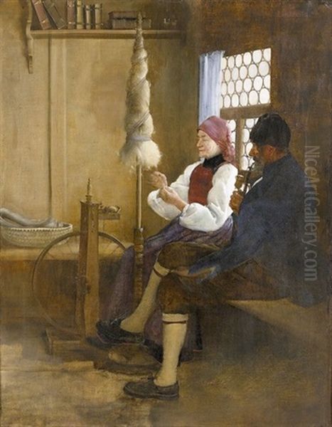 In Der Bauernstube Oil Painting by Ernst Breitenstein