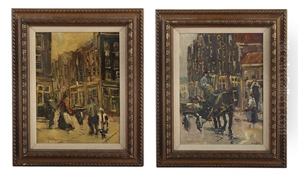 Dutch Street Scenes (pair) Oil Painting by George Hendrik Breitner