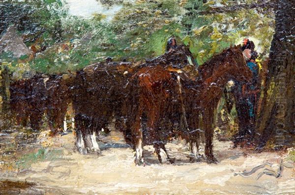 Rustende Cavalerie / Resting Cavalry Oil Painting by George Hendrik Breitner