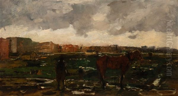 Na Den Regen (bouwterrein Ten Noorden Van De Overtoom, Amsterdam) Oil Painting by George Hendrik Breitner