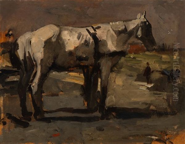 Work Horses On The Construction Site Oil Painting by George Hendrik Breitner