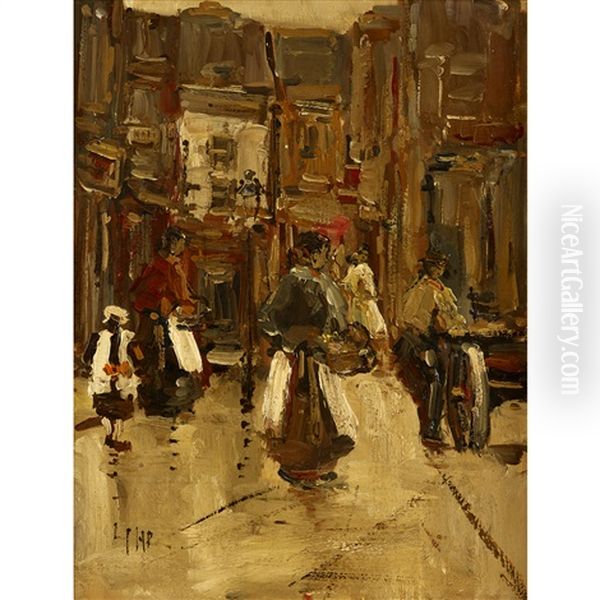 Dutch Street With Cart Seller Oil Painting by George Hendrik Breitner