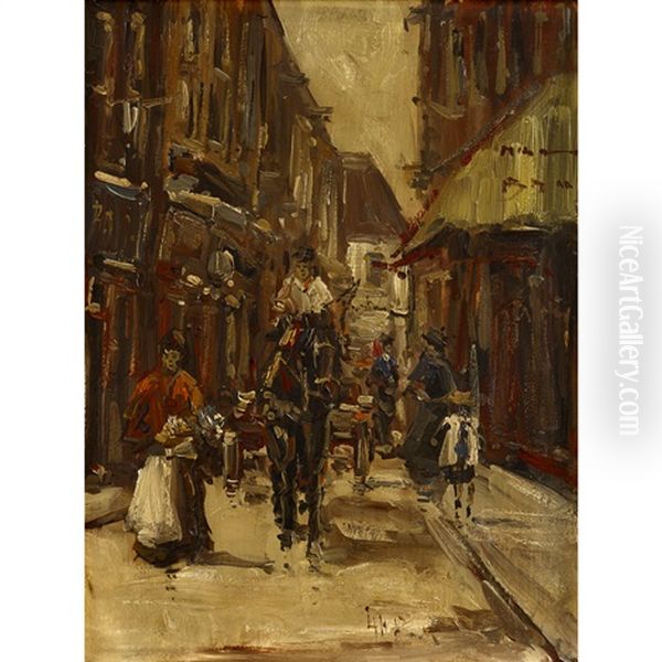 Dutch Street With Horse Cart Oil Painting by George Hendrik Breitner