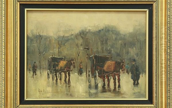 Carriages In The Rain Oil Painting by George Hendrik Breitner