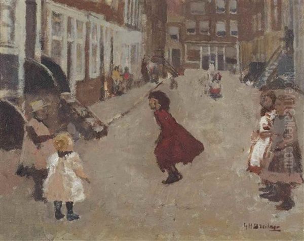 Children Playing In The Oude Looiersstraat, Amsterdam Oil Painting by George Hendrik Breitner