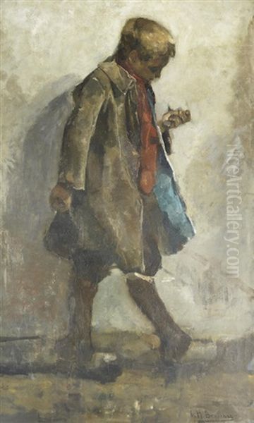 Jongetje Met Vogel Oil Painting by George Hendrik Breitner