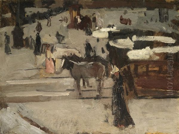 Paardentrams En Figuren Op Een Plein Oil Painting by George Hendrik Breitner