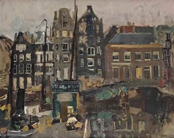 A View Of The Damrak With The Backside Of The Warmoesstraat, Amsterdam Oil Painting by George Hendrik Breitner