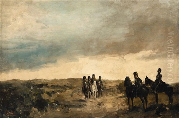 Cavalry Men Maneuvering In The Dunes Oil Painting by George Hendrik Breitner