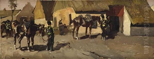 Paarden: The Yellow Riders Near A Farmhouse Oil Painting by George Hendrik Breitner