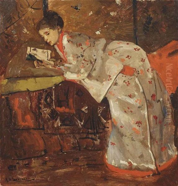 Vrouw In Japansche Kimono (geesje Kwak): Girl In A White Kimono by George Hendrik Breitner