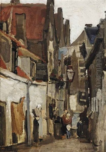 Straatje Te Rotterdam: A Street In Rotterdam Oil Painting by George Hendrik Breitner