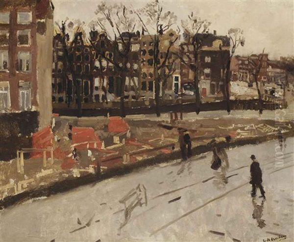 Building Site At The Corner Of Raadhuisstraat And Keizersgracht, Amsterdam by George Hendrik Breitner