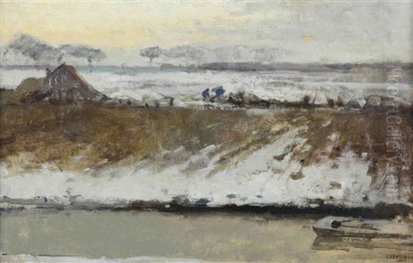 A Farmyard In The Snow At Sunset by George Hendrik Breitner