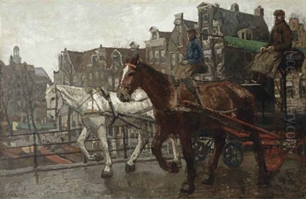 Eenhoornsluis; A View Of The Prinsengracht And The Noorderkerk Seen From The Eenhoornsluis, Amsterdam Oil Painting by George Hendrik Breitner