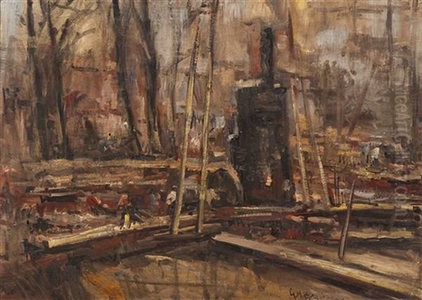 View Of A Building Site In Amsterdam Oil Painting by George Hendrik Breitner