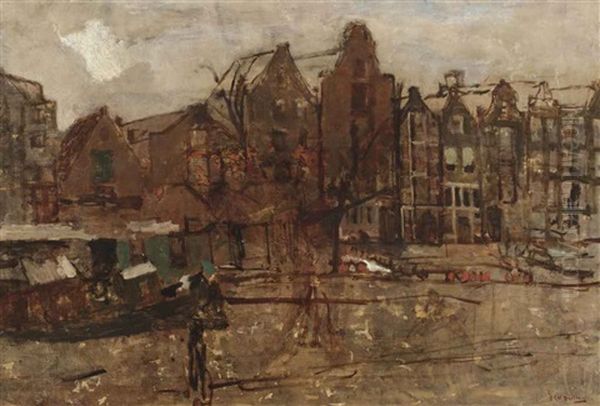 The Nieuwe Teertuinen, Amsterdam Oil Painting by George Hendrik Breitner