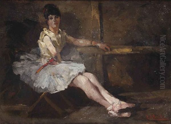 Balletdanseres (ballerina Taking A Rest) Oil Painting by George Hendrik Breitner