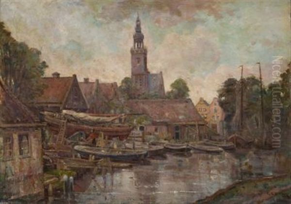 Die Kleine Werft, Im Hintergrund Mit Blick Auf Die Kirche Von Edam Oil Painting by George Hendrik Breitner