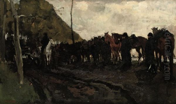 Rustende Cavalerie (cavalry At Rest On The Beeklaan, Loosduinen) Oil Painting by George Hendrik Breitner