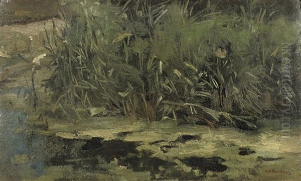 In T Riet; Reed At The Riverbank Oil Painting by George Hendrik Breitner