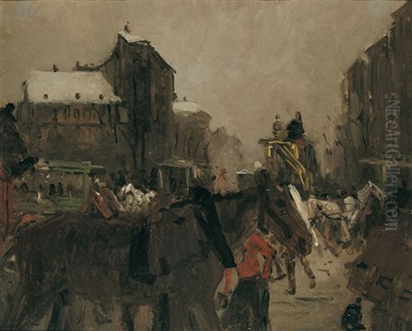 Der Nieuwmarkt Im Winterlichen Amsterdam Oil Painting by George Hendrik Breitner