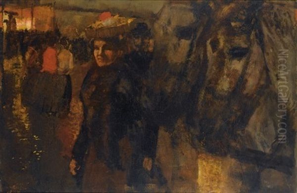 Figuren Op De Dam Bij Avond (figures On Dam Square At Night, Amsterdam) Oil Painting by George Hendrik Breitner