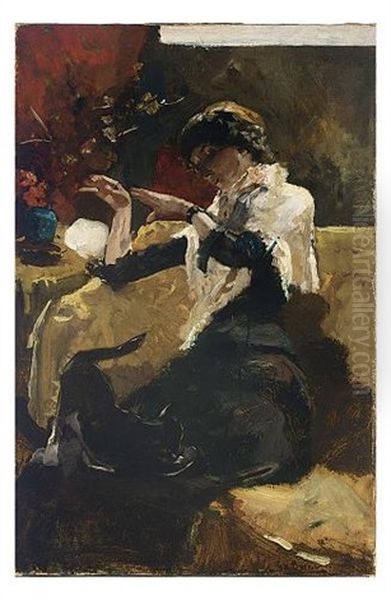 Dame Met Kat (a Lady With A Cat) Oil Painting by George Hendrik Breitner