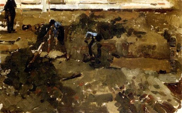 Heiwerk: Figures At Work On A Building Site Oil Painting by George Hendrik Breitner