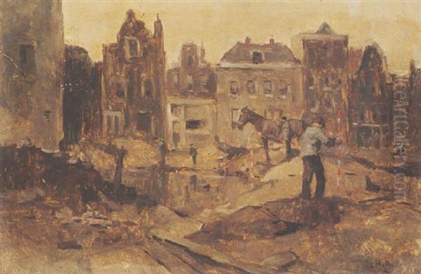 A Building Site (raadhuisstraat, Amsterdam?) Oil Painting by George Hendrik Breitner