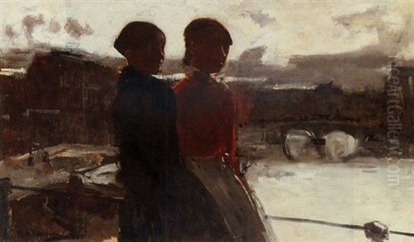 Slecht Weer: Waspitten On A Bridge In Amsterdam Oil Painting by George Hendrik Breitner