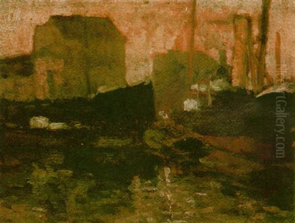 Boats In A Harbour Oil Painting by George Hendrik Breitner