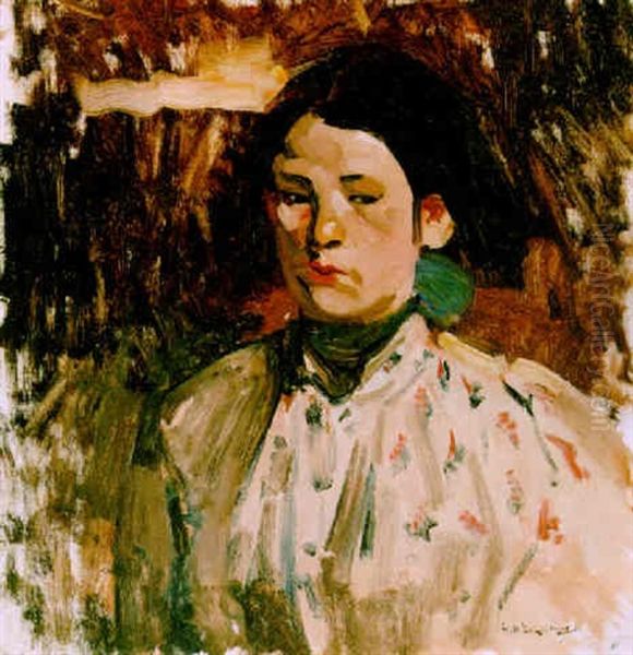 A Portrait Of A Girl (geesje Kwak?) Oil Painting by George Hendrik Breitner