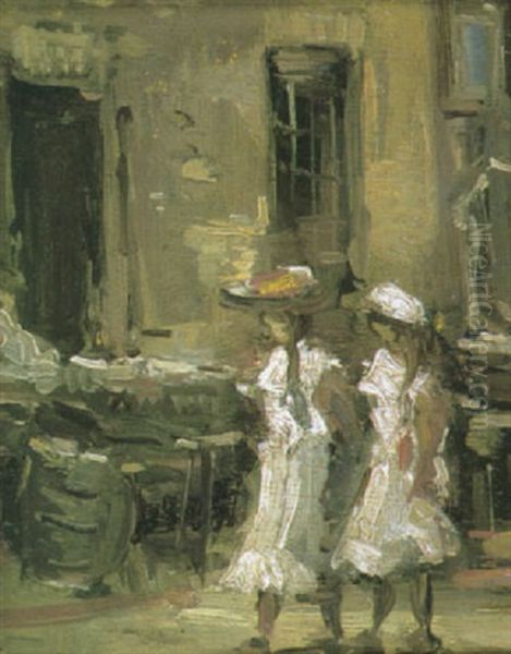 Zwei Madchen In Sonntagstracht In Der Amsterdamer Altstadt Oil Painting by George Hendrik Breitner