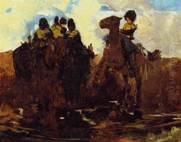 Gele Rijders Riding Through A Water-course Oil Painting by George Hendrik Breitner