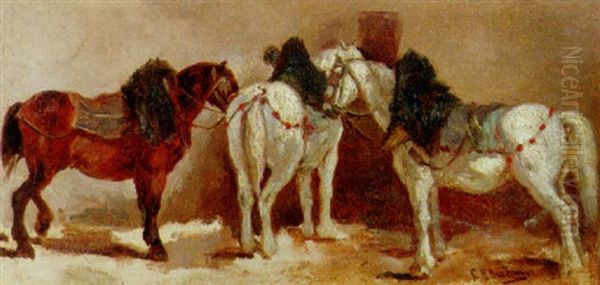 Circus Horses Oil Painting by George Hendrik Breitner