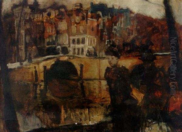 The Corner Of The Keizersgracht And Reguliersgracht, Amsterdam, With Figures In The Foreground Oil Painting by George Hendrik Breitner