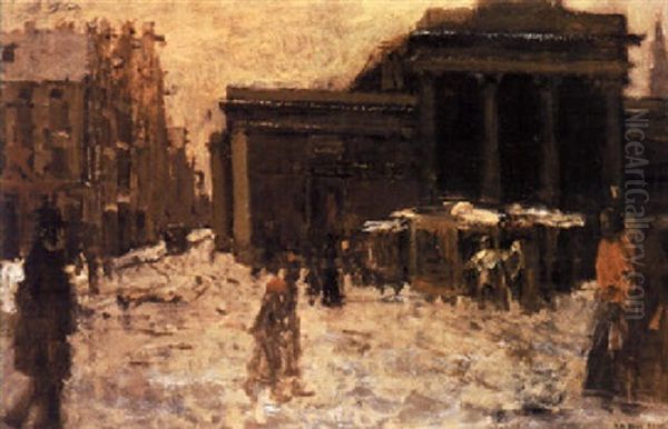 A View Of Damsquare With The Stock Exchange Oil Painting by George Hendrik Breitner