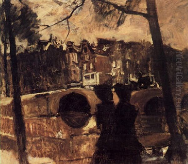 The Bridge Over The Reguliersgracht, Amsterdam Oil Painting by George Hendrik Breitner