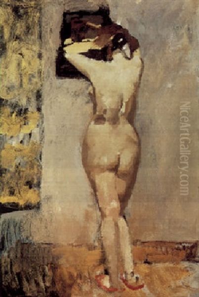 A Nude In Front Of A Mirror Oil Painting by George Hendrik Breitner