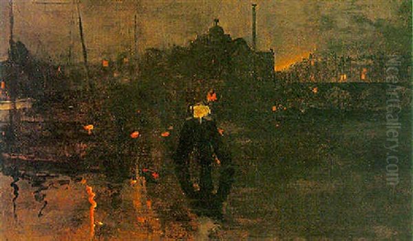 Het Ij By Night Oil Painting by George Hendrik Breitner