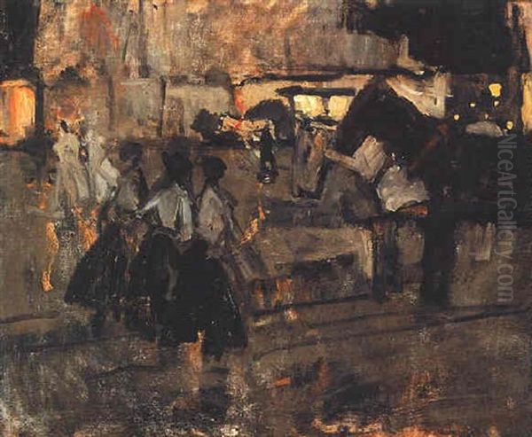 Dam Square At Night Oil Painting by George Hendrik Breitner