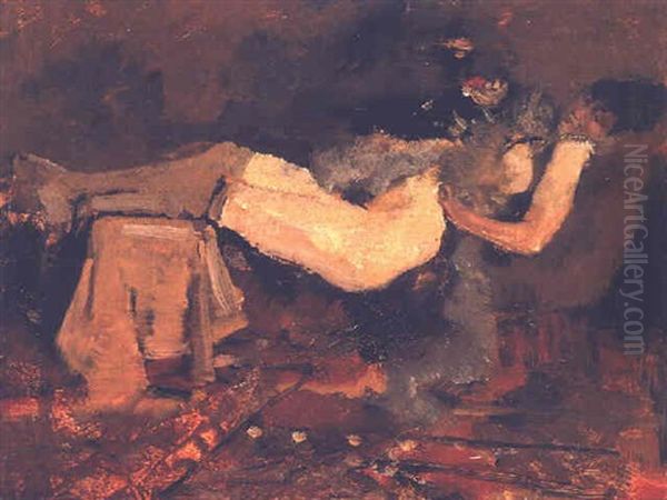 A Reclining Nude On A Sofa Oil Painting by George Hendrik Breitner