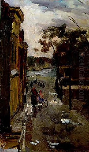 A View In A Street, Amsterdam Oil Painting by George Hendrik Breitner