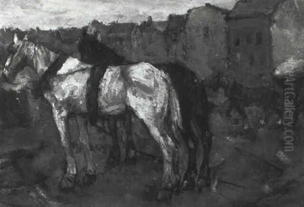 Twee Bespannen Paarden by George Hendrik Breitner